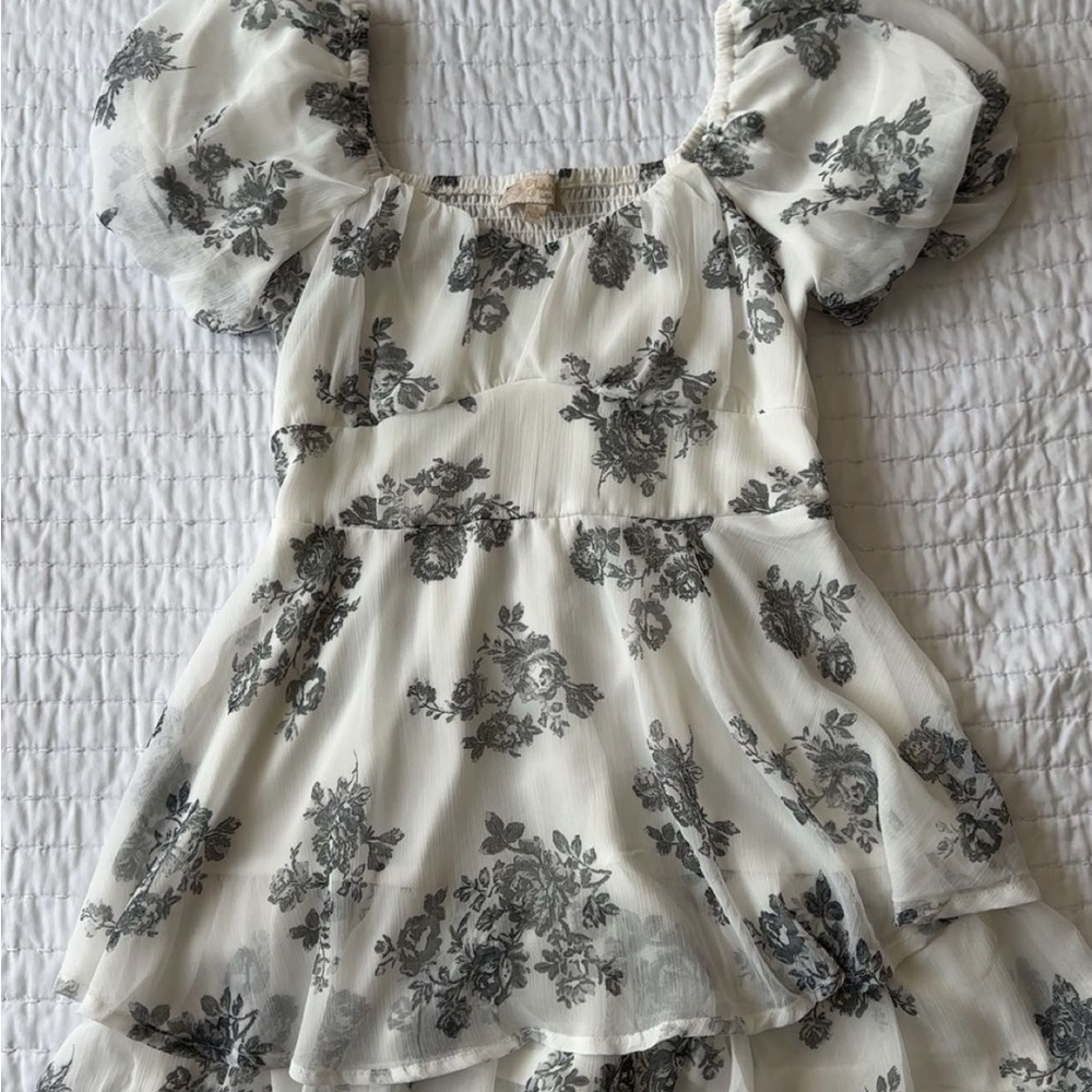 White and grey floral romper